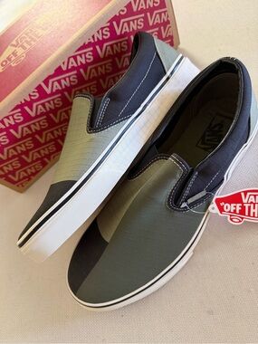 Vans Slip-On Two-Tone Olive Green & Black Canvas Loafers